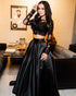 Two Piece Prom Dresses with Full Sleeve Sexy Lace Satin Long Prom Gowns with Lace Appliques